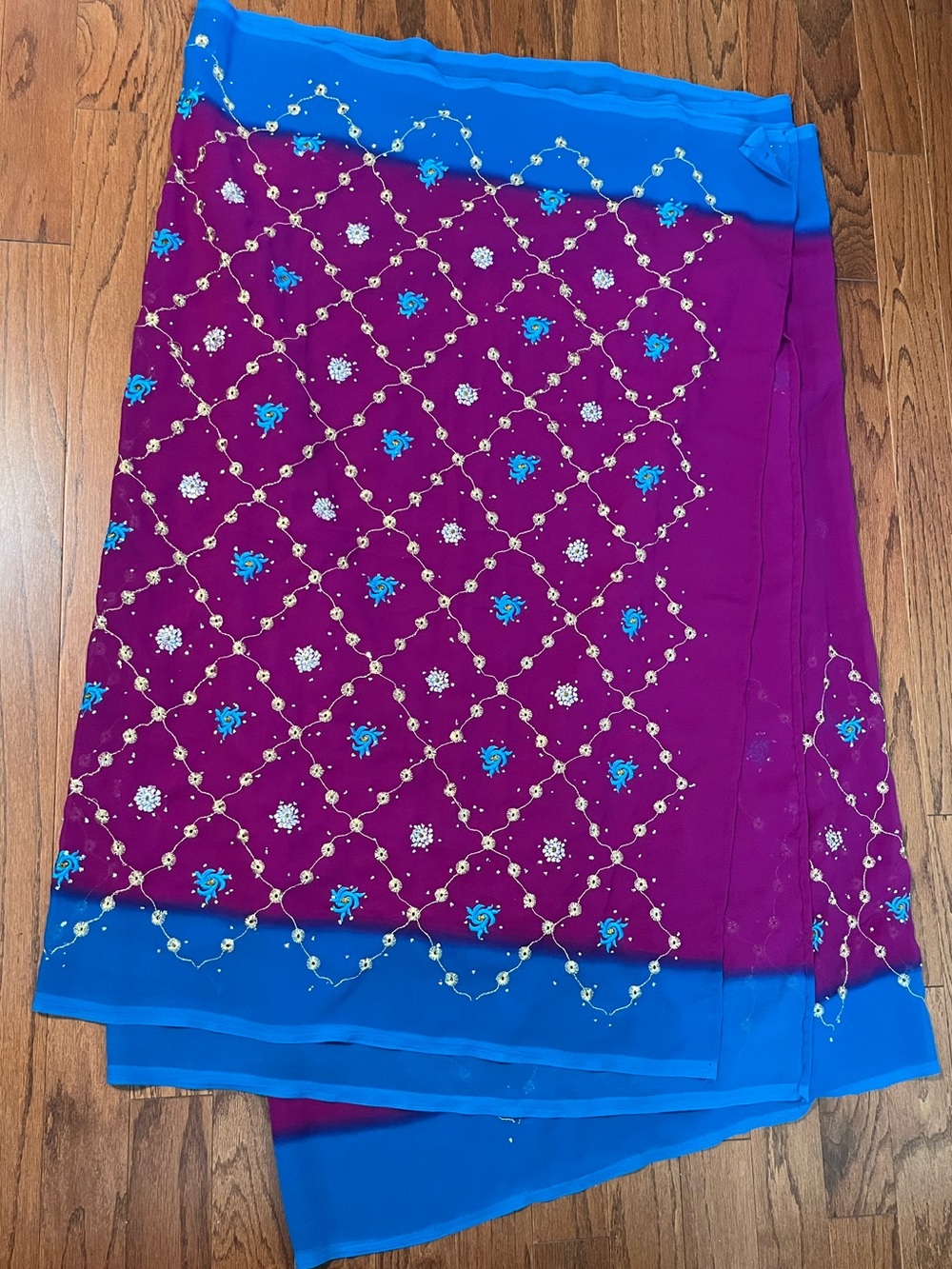 Embroidered Purple & Blue Saree